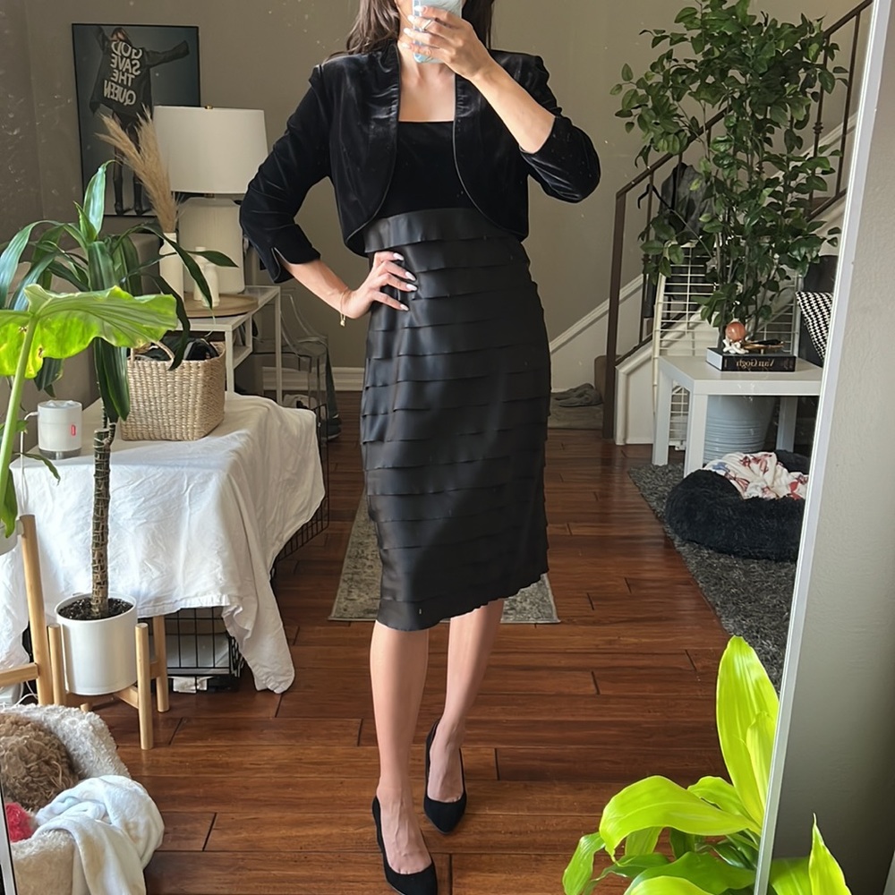 Alex Evenings Black Faux Velvet Two-Piece Dress